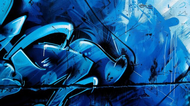 Fototapeta A blue and white graffiti with a blue background
