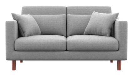 Gray sofa with two pillows isolated on transparent background