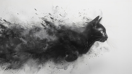 Abstract ink illustration of a cat black and white background