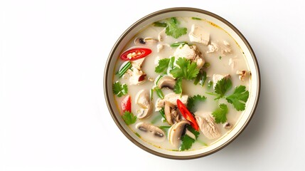 Thai Cuisine, Tom Kha Gai, Thai Coconut Chicken Soup with Vegetables and Herbs, Perfect Blend of Flavors - Generative AI