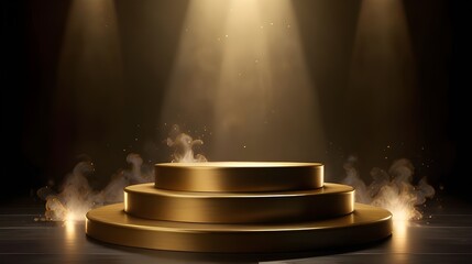  Award Podium Mockup with Smoke & Spotlight,award presentation platform, product launch stage, trophy reveal scene, awards banquet backdrop, winner announcement background 