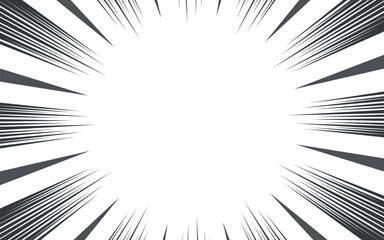 Comic book black and white radial lines background. Manga speed frame. Super hero action. Vector illustration.