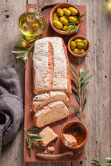 Aromatic bread made of green olives and flour.