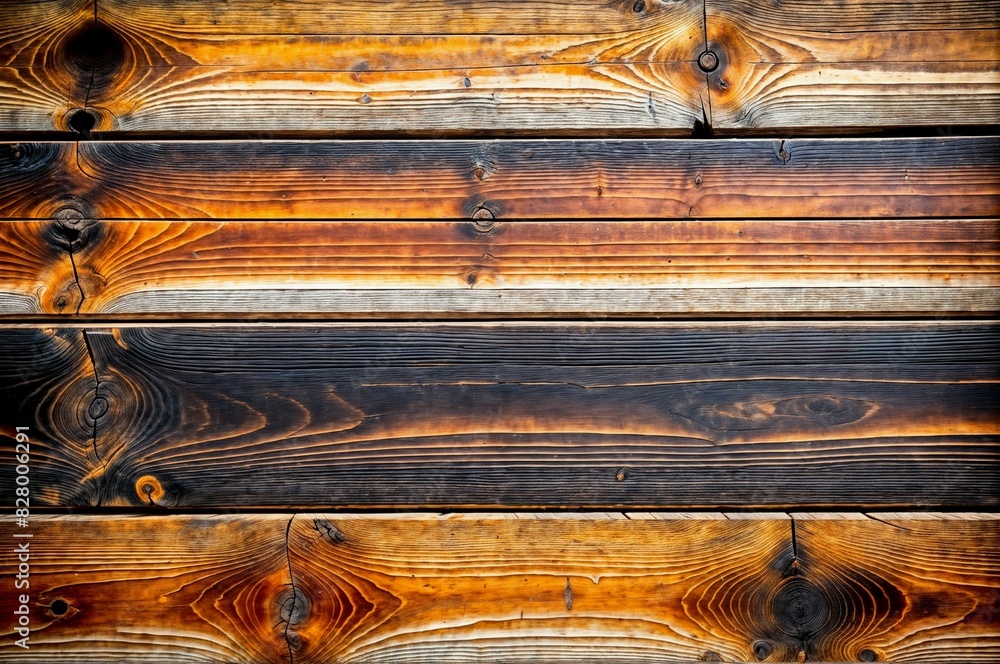 Poster close-up view of wooden planks with different colors and shows signs of age and wear with cracks and