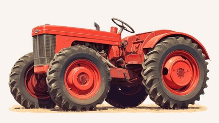 Obraz premium Illustration of a red tractor from the side