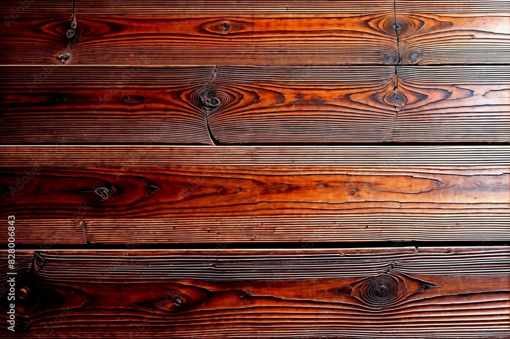 Poster close-up view of wooden planks with different colors and shows signs of age and wear with cracks and