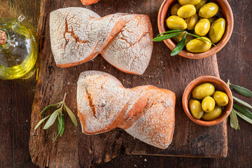 Cripsy buns made of olives and wheat flour.