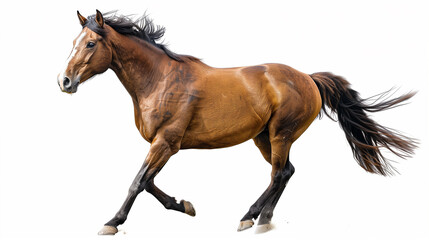 Fototapeta premium Brown Horse Galloping on White Background