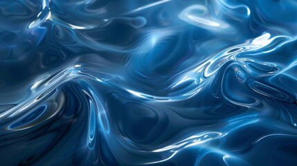 Obraz premium The image is a blue wave with a shiny, reflective surface