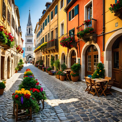 Fototapeta premium Enchanting European Alley: A Journey Through Time and Culture