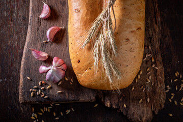 Fresh and delicious bread with garlic and herbs.