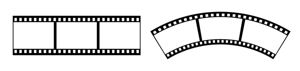 35mm film strip vector design with 3 frames on white background. Black film reel symbol illustration to use in photography, television, cinema, photo frame.