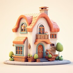 Obraz premium 3D cartoon ivory color house with a cute, compact, and simple design