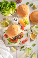 Healthy grilled cheeseburger baked on a grilled.