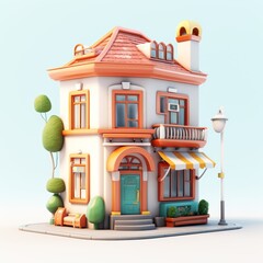 Fototapeta premium 3D cartoon platinum color house with a cute, compact, and simple design