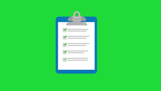 Blue clipboard checklist 2d animation green screen background