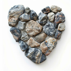Heart-shaped rock arrangement on a white background