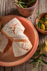 Homemade rolls freshly baked in a home bakery.