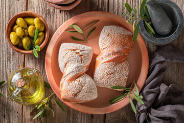 Tasty buns freshly baked in a home bakery.