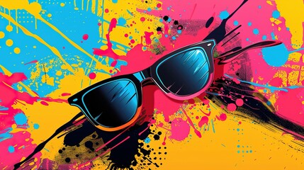 A Splash of Color and Cool: Abstract Lifestyle Banner Design Where Sunglasses Meet a Vibrant Explosion of Shapes
