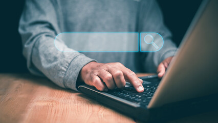 Internet network search engine optimization (SEO), Online searching browsing information with blank...