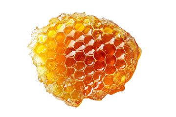 A honeycomb with honey oozing out of it on A Transparent Background.