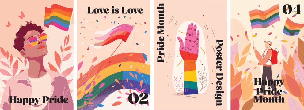Gay pride month poster design collection. Set of banners for LGBTQ pride celebration
