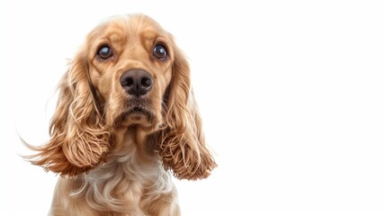 Cocker spaniel with floppy ears, isolated on solid white background
