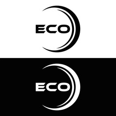 ECO logo. E C O design. White ECO letter. ECO, E C O letter logo design. E C O letter logo design in FIVE, FOUR, THREE, style. letter logo set in one artboard. E C O letter logo vector design.