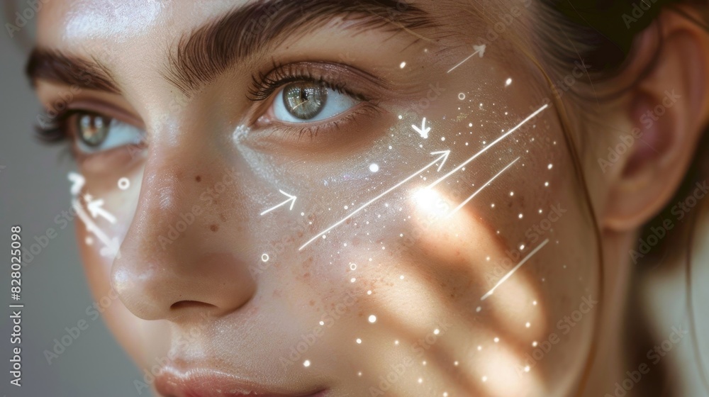 Poster a closeup of a persons face with arrows and text guiding them on where to apply highlighter and bron