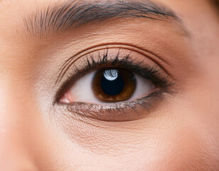 Obraz premium Nahaufnahme eines schönen brauen Frauen Auges mit minimalem Make up 