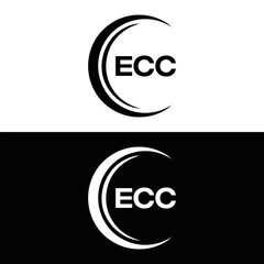 ECC logo. E C C design. White ECC letter. ECC, E C C letter logo design. E C C letter logo design in FIVE, FOUR, THREE, style. letter logo set in one artboard. E C C letter logo vector design.