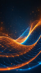 Futuristic Abstract Wave with Glowing Orange and Blue Light Lines