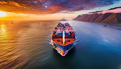 Cargo Container Ship at Sea - Aerial View
