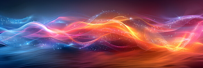 Colorful vibrant neon light stripes and dots, illuminated modern light waves, luminous lighttail stripes on a dark moody background, futuristic design, modern elegant light art