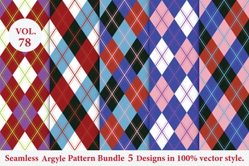 Argyle Pattern Bundle 5 designs Vol.78,geometric,Knitted,plaid