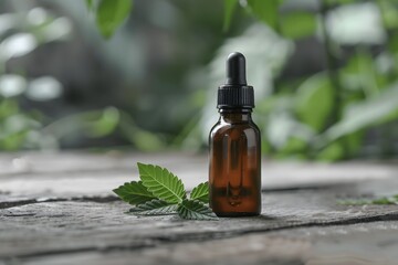 Cannabis herb and leaves with oil extracts in jars. medical concept