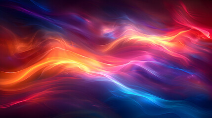 Colorful vibrant neon light stripes and dots, illuminated modern light waves, luminous lighttail stripes on a dark moody background, futuristic design, modern elegant light art