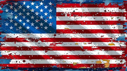 Distressed American flag with a grunge effect, symbolizing resilience and historical significance, perfect for patriotic themes, vintage designs, and educational materials.