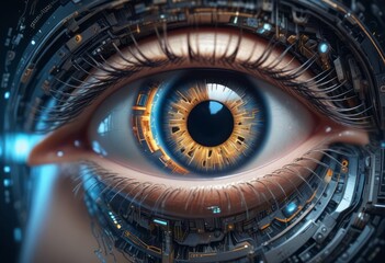 Fototapeta premium Eye of futuristic and Innovative Imagery AI and Automation use of artificial intelligence and automation in business processes, illustrating efficiency and productivity enhancements