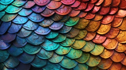 Iridescent scales texture with vibrant colors. Shiny metallic scale with colorful multicolored...