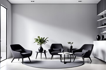 Elegant Meeting Room or Reception Hall, Spacious Beige Taupe Lounge with Plaster or Silk Stucco Walls, 3D Render Mockup for Modern Interior Design