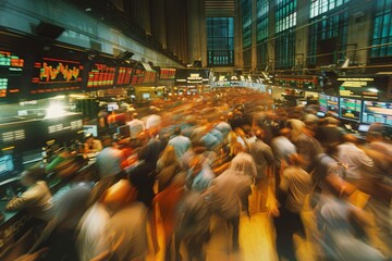 Stock Market Floor Traders Busy at New York Stock Exchange, Wall Street