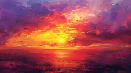 Obraz premium A stunning sunset paints the sky in vibrant red, purple, and yellow hues.
