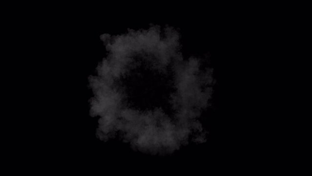 Explosion smoke dust shockwave in slow motion, overhead view, 4K with alpha channel for transparent background
