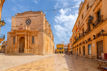 The Ciutadella de Menorca Cathedral in the historic old town center of the medieval Spanish town of...