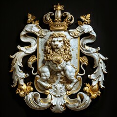 Fototapeta premium a gold and white coat of arms having a golden lion, Royal symbol noble