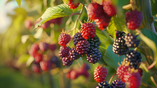 cosecha y plantacion de frutos rojos como frambuesa y zarzamora jugosas y frescas rico alimento frutas maduras listas para comer alimento saludable