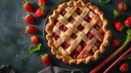 the concept of national strawberry rhubarb pie day, copy space 
