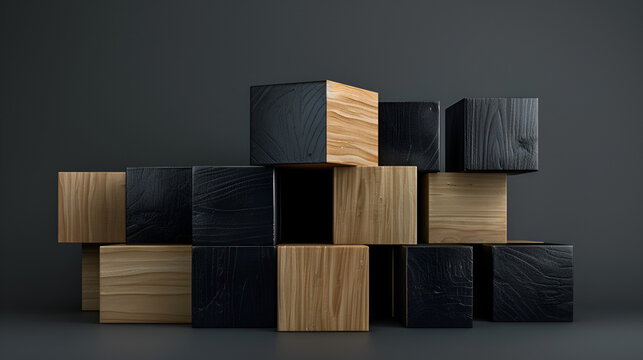 pared o muro de fondo con cubos de madera en tercera dimension 3d como dise&ntilde;o cuadro decorativo